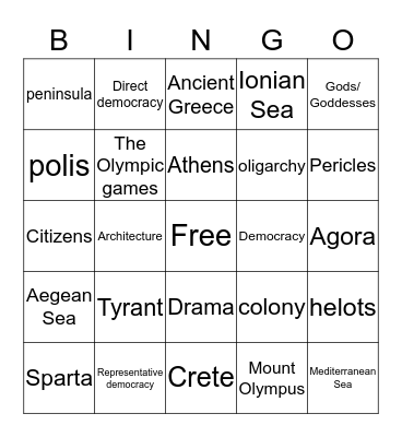 Ancient Greece Bingo Card