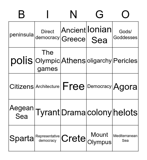 Ancient Greece Bingo Card