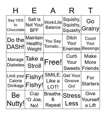 "Love Your Heart" 2-14-2018 Bingo Card