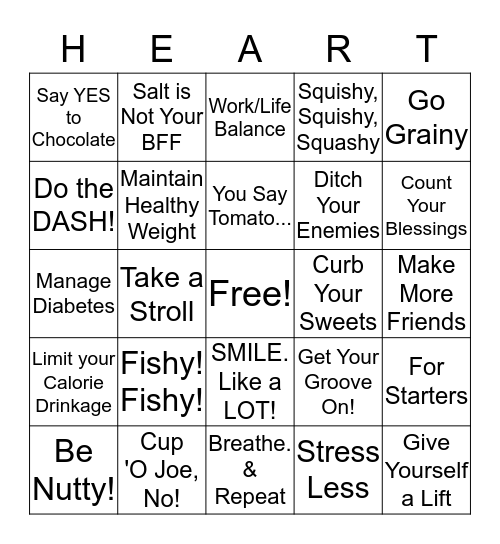 "Love Your Heart" 2-14-2018 Bingo Card