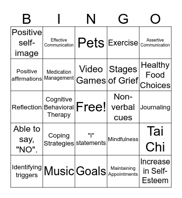 Recovery Bingo Card