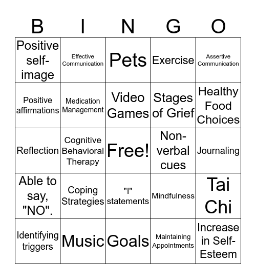 Recovery Bingo Card