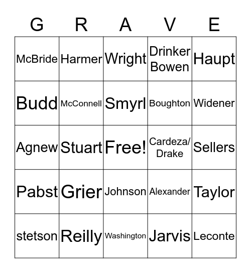 Find the Grave Bingo Card
