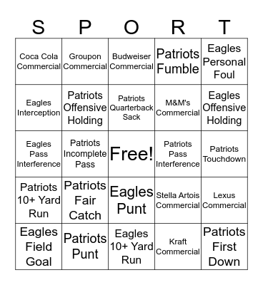 2018 Super Bowl! Bingo Card