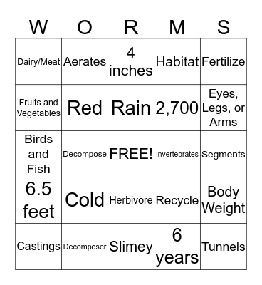 Worm Bingo Card