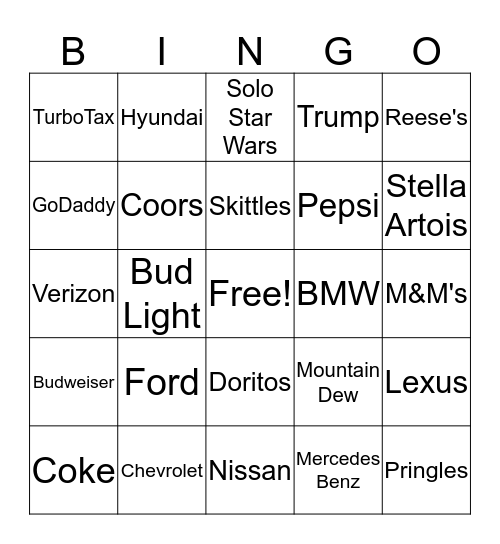 Super Bowl Bingo Card