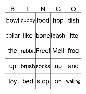 My reading words Bingo Card