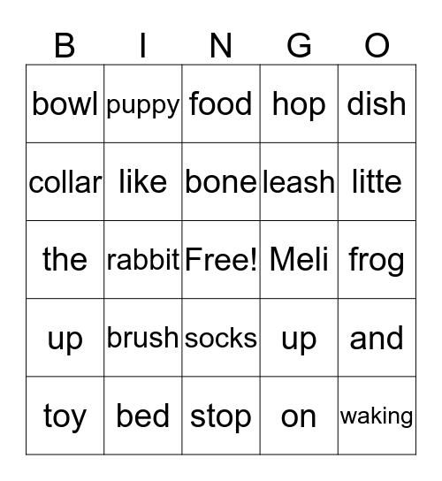 My reading words Bingo Card