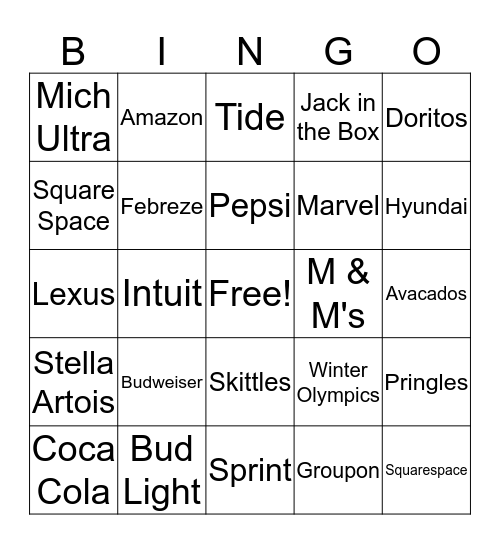 Superbowl LII Bingo Card