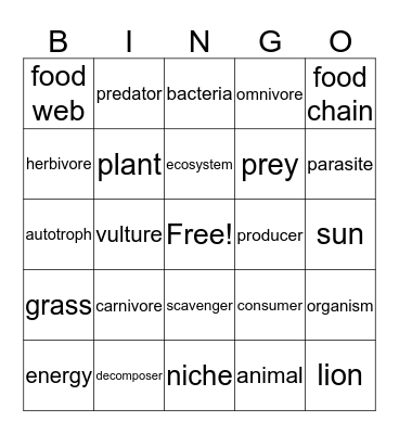 Robyn Bryant: Ecosystems Bingo Card