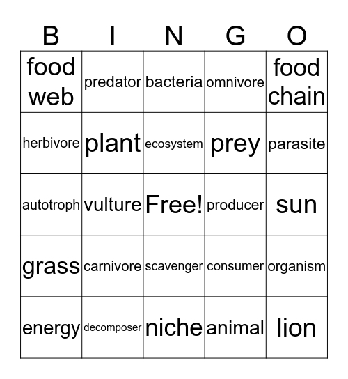 Robyn Bryant: Ecosystems Bingo Card