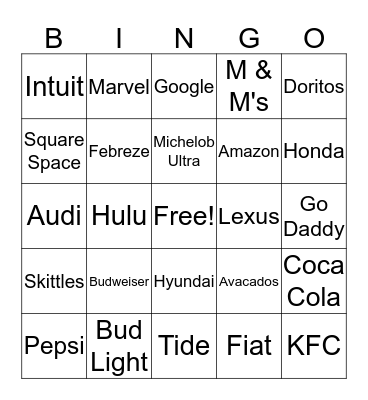 Superbowl LII Bingo Card