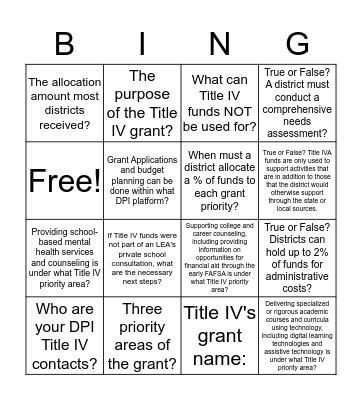 Title IV  Bingo Card