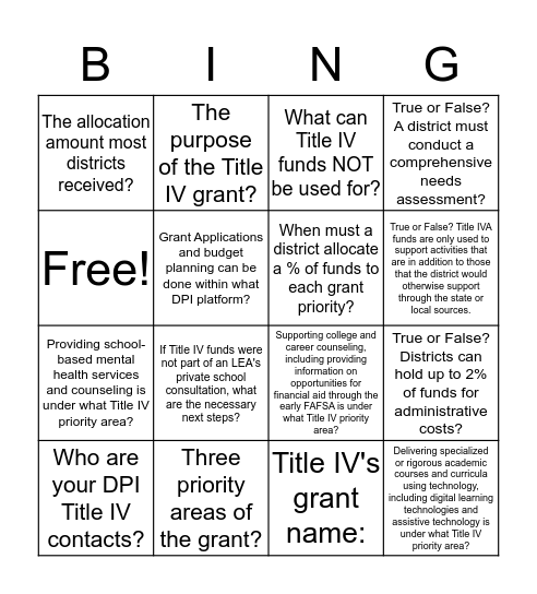 Title IV  Bingo Card