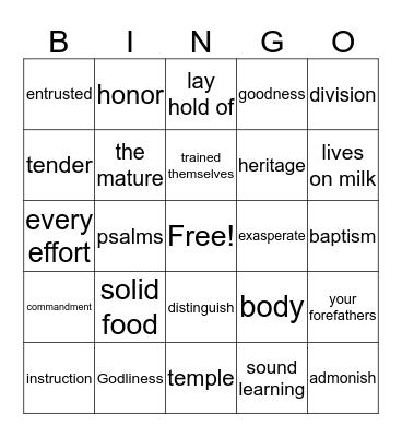 UC 2 Bible Quiz terms Bingo Card