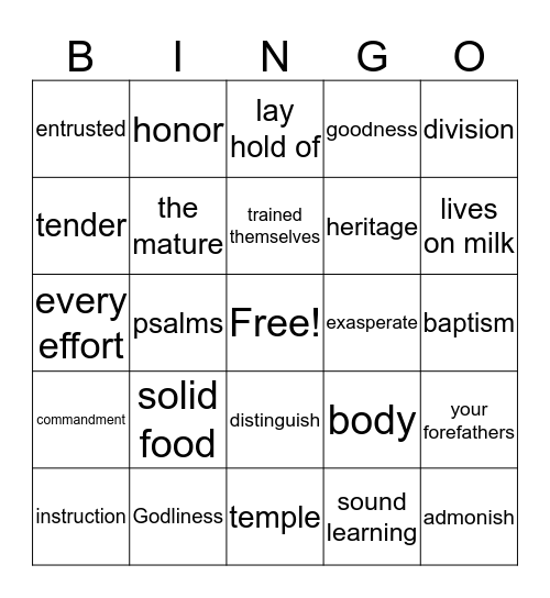UC 2 Bible Quiz terms Bingo Card