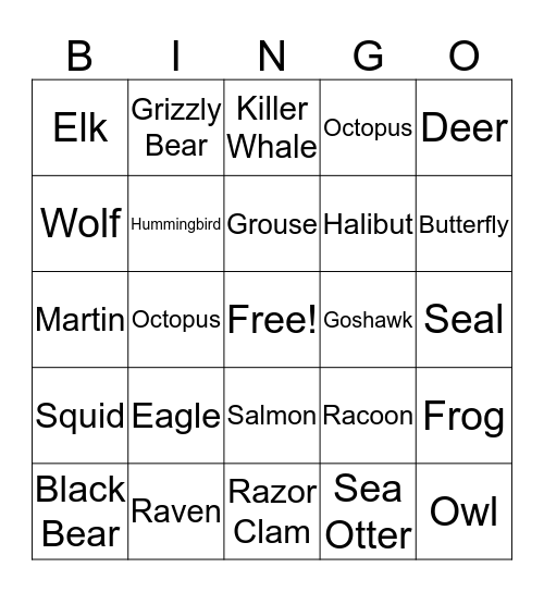 Haida Gwaii Bingo Card