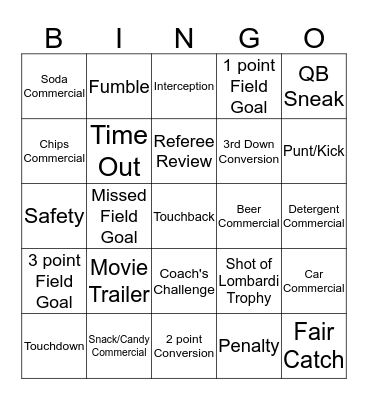 Big Game Bingo Card