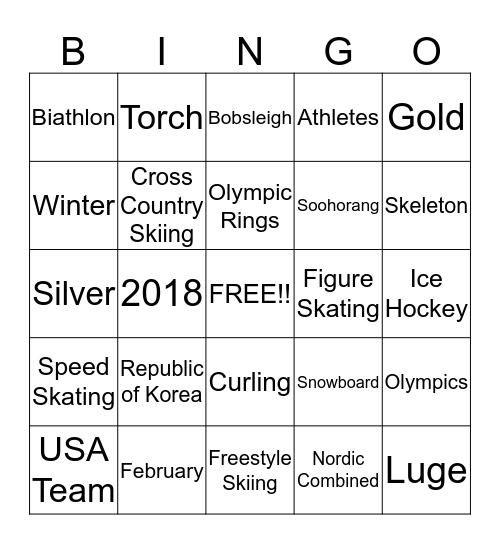 Winter Olympics Bingo Card