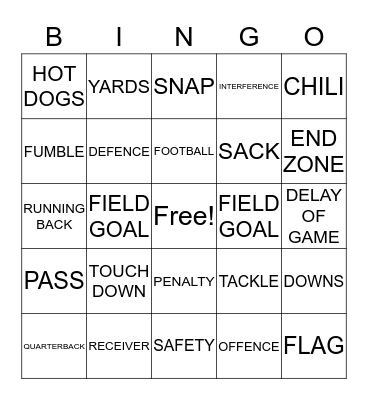 SUPERBOWL BINGO Card