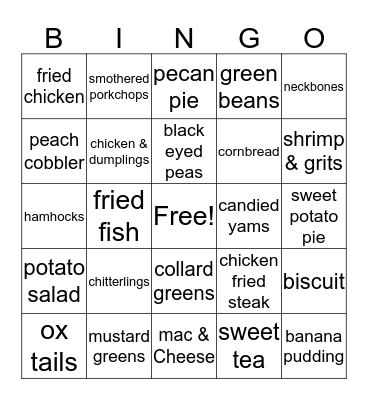 Soul Food Bingo Card