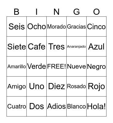 Spanish Bingo Card