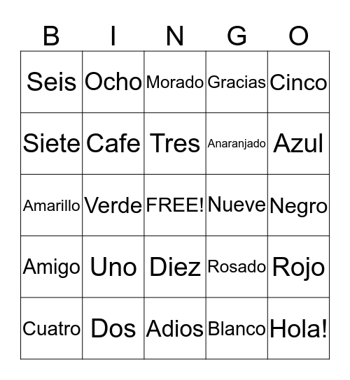 Spanish Bingo Card