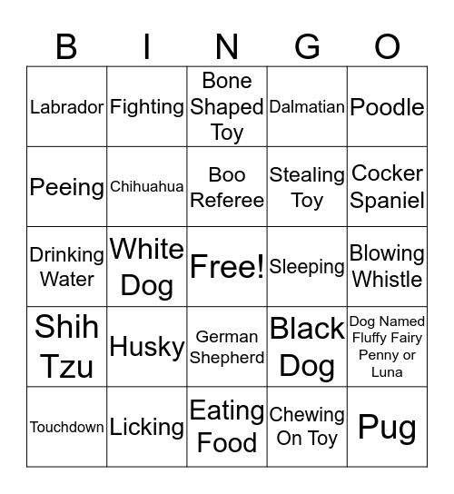 Puppy Bowl Bingo Card