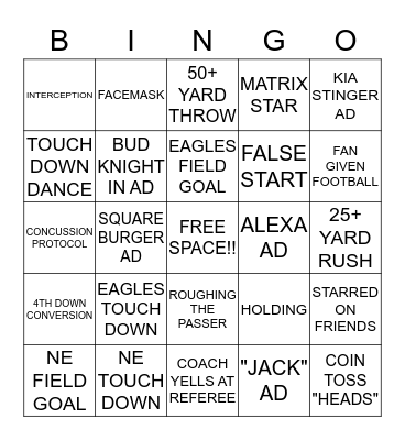 DEE'S SUPER BOWL BINGO Card
