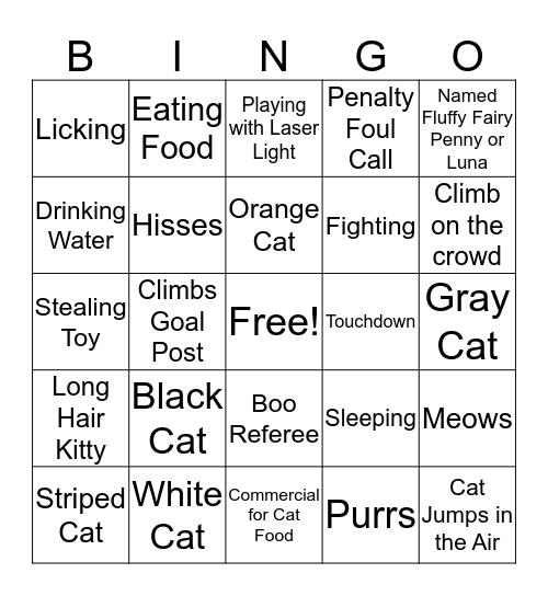 Kitten Bowl Bingo Card