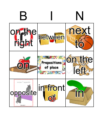 PREPOSITIONS OF PLACE Bingo Card