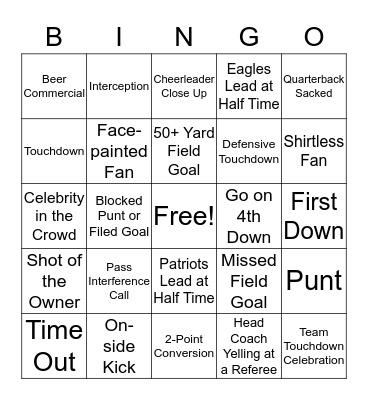 Super Bowl- Eagles vs. Patriots  Bingo Card