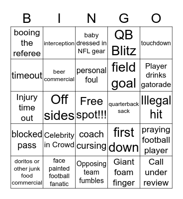 SUPERBOWL BINGO Card