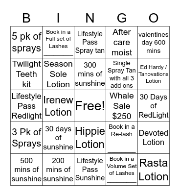 Fabutan #28  Bingo Card