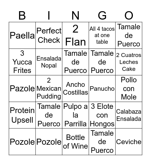 TAMALE FRIDAY!! Bingo Card