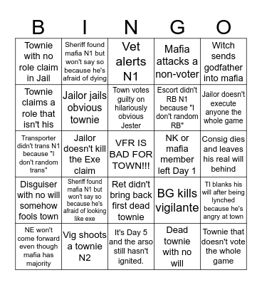 Silver League Bingo Card