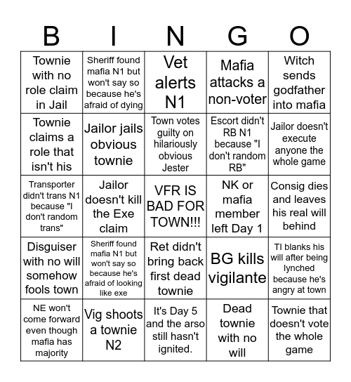 Silver League Bingo Card