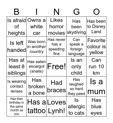 Lynhs Hens - Fins someone who... Bingo Card