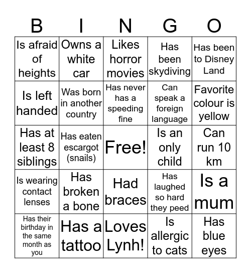 Lynhs Hens - Fins someone who... Bingo Card