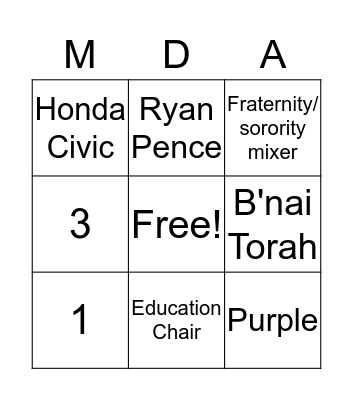 Marcia Bingo Card