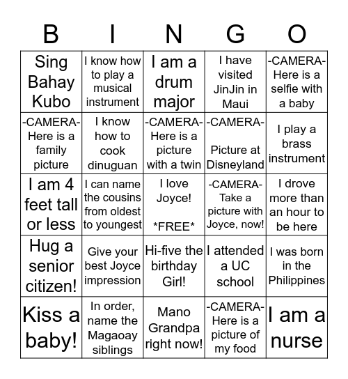 Joyce's Birthday Bingo  Bingo Card