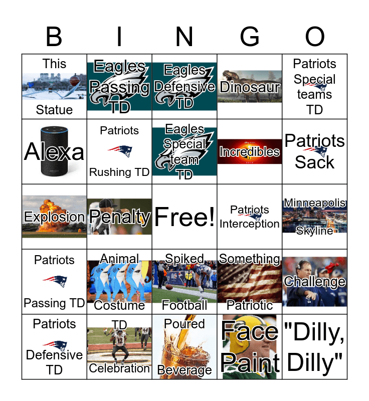 SuperBowl 2018 Bingo Card