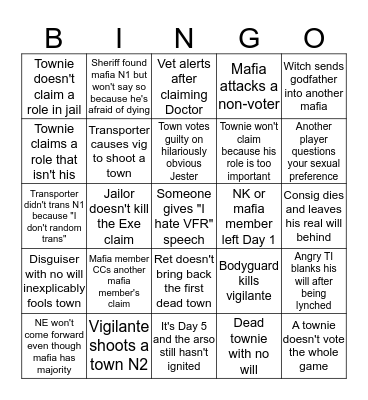 Silver League Bingo Card