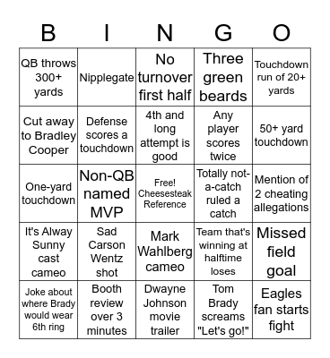 Super Bowl LII Bingo! Bingo Card