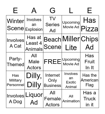 SUPERBOWL LII Bingo Card