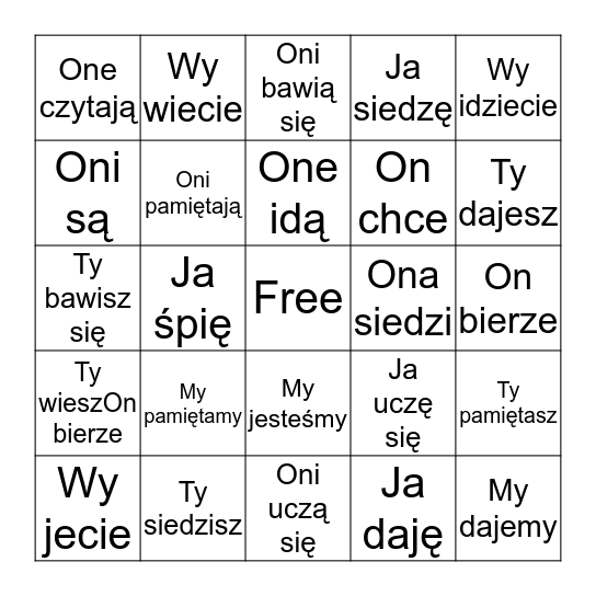 Czasowniki Bingo Card