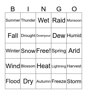 Our Climates & Weather Bingo Card
