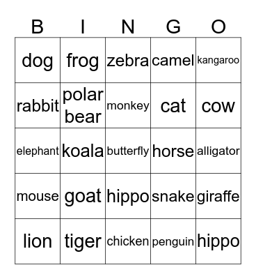 Animals! Bingo Card