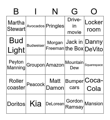 Super Bowl LII Bingo Card