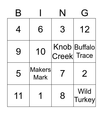 Bourbon Bingo Card